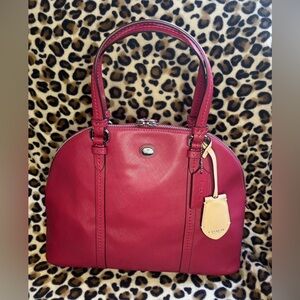 Coach Cora Magenta Saffiano Leather Dome Satchel with Double Hang Tags EUC